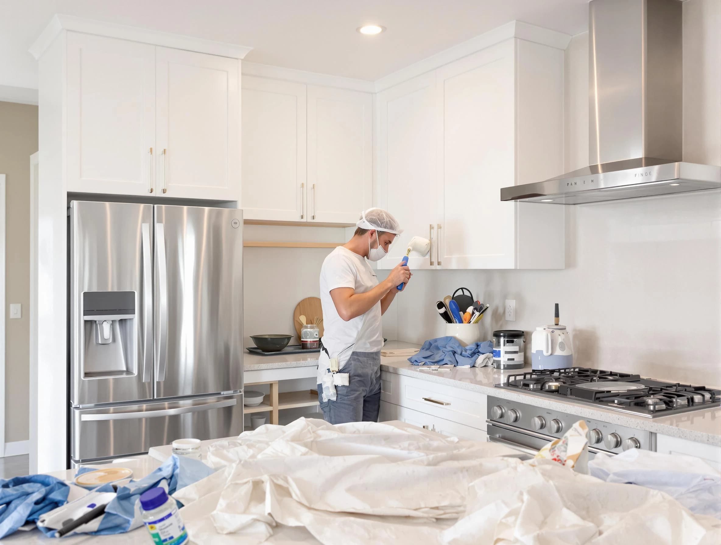 Eastlake House Painters painter applying a fresh coat in a kitchen located in Eastlake, OH