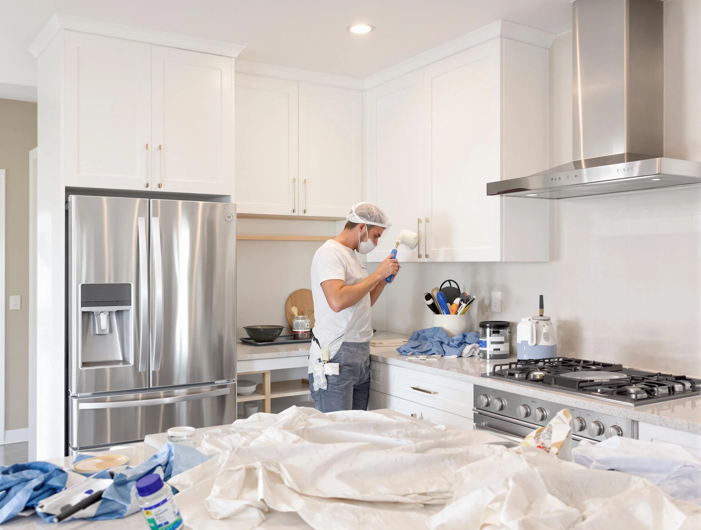 Eastlake House Painters painter applying a fresh coat in a kitchen located in Eastlake, OH